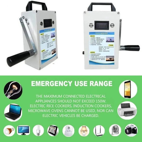 Portable Hand Crank Generator 150W With USB Output And AC 110V 220V, Backup Power For Emergencies Camping And Power Outages