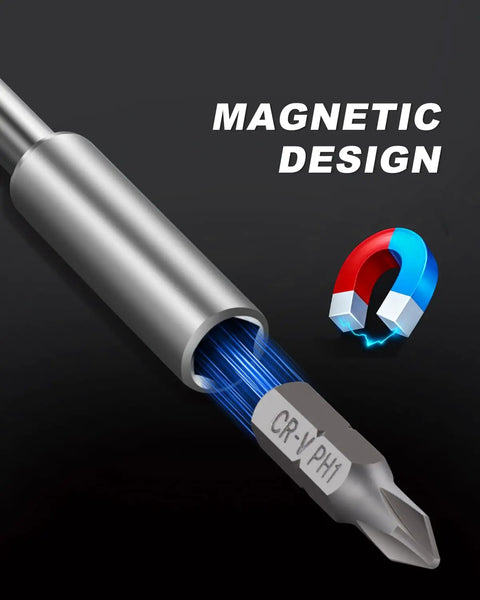 Magnetic 31-Piece Quarter Inch Bit Driver Set With Nut Driver And Magnetic Bit Holder, magnetic design illustration, CR-V steel