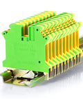 Ten Pack DIN Rail Ground Terminal Block With Screw Clamp Connectors For Industrial Control Panels, 690V 34A, Nylon PA66 Housing