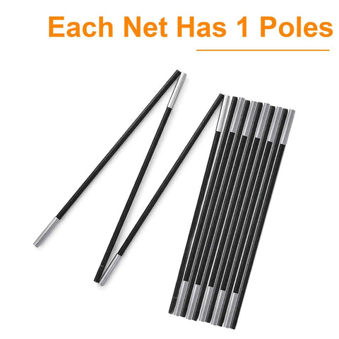 Replacement Poles for 10x7x6ft Golf Netting, showing black heavy-duty fiberglass rods in a set of eight.