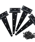 4 Piece Black T Strap Gate Hinges Set With Screws, Six Inch Heavy Duty Rustproof Hinges For Wooden Fences, Metal Gates, Cabinets