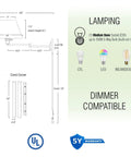 Diagram of 15 Inch Dope Modern Swing Arm Wall Sconce with Opaque Empire Shade, specifications and dimmer compatibility