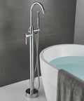 Floor Mounted Chrome Bath Tub Faucet For Clawfoot Tubs, Free Standing Bathroom Mixer Tap With Handshower next to tub