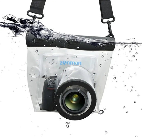Universal Waterproof DSLR Underwater Housing Case Pouch Bag For Canon Nikon Sony Pentax Cameras Fits Lenses Up To 13 Cm 5.12 Inches Transparent Clear Protective Housing For Depth Sealed Outdoor Shooting in water