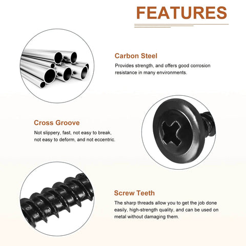 Diagram showing features of No 8 By 1 Inch Phillips Flat Head Self Tapping Screws Set Carbon Steel High Strength
