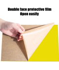 Front view of 8×12 in yellow acrylic sheet, 3 mm thick, protective film being peeled.