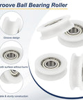 U Groove Ball Bearing Roller Wheels 6x22x7mm Nylon Guide Wheel For Sliding Doors And Windows, Heavy Duty Stainless Steel Track Wheel, White 4 Pack Set, white U-groove wheel