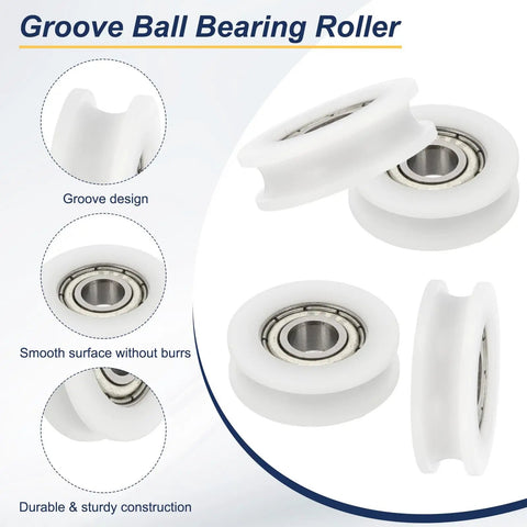 U Groove Ball Bearing Roller Wheels 6x22x7mm Nylon Guide Wheel For Sliding Doors And Windows, Heavy Duty Stainless Steel Track Wheel, White 4 Pack Set, white U-groove wheel