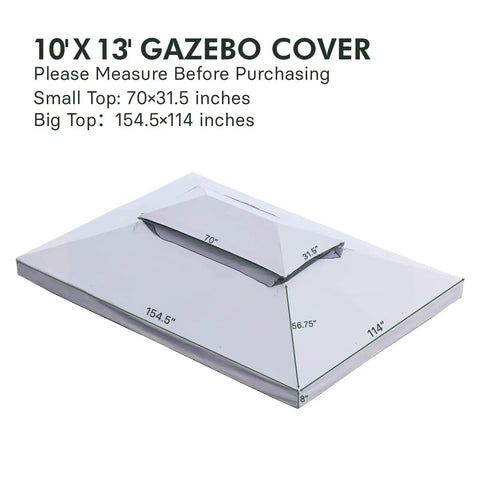 Patio Replacement Canopy Top For 10 By 13 Ft Outdoor Gazebo, Double Tier Polyester Roof, Grey Shelter Cover