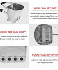 Heavy Duty Portable Pneumatic Cement Mortar Sprayer Featuring Four Hole Nozzle, stainless steel design, and smooth interior for easy maintenance.