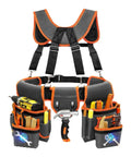 Heavy Duty Tool Belt With Double Layer Padded Suspenders Adjustable Straps Triple Stitched Oxford Fabric with tools.