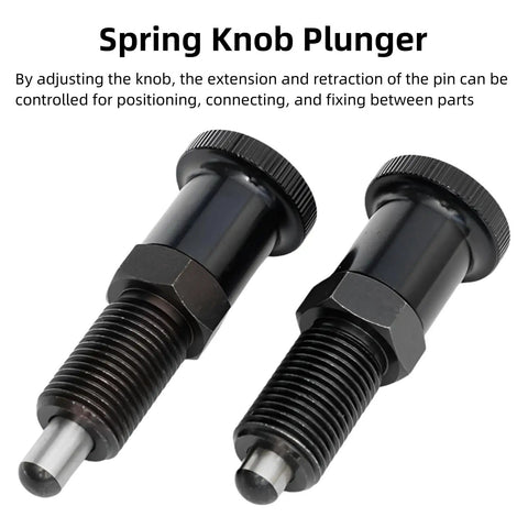Hassle Free Push Fit Ball Nose Spring Plunger Featuring M8x1 Heavy Duty Steel Build with retractable shaft on display.