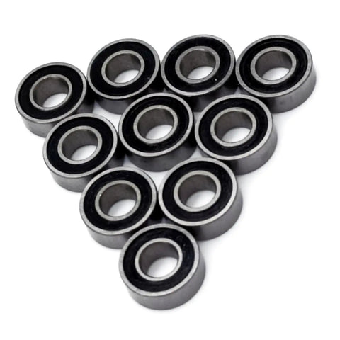 Rubber Sealed RC Ball Bearings Kit 5x8x2.5mm And 5x11x4mm for One Tenth Scale RC Cars in a triangular arrangement.