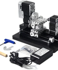 4 Axis Mini Metal Lathe 60W High Speed Machine For Precision Machining Soft Metals Wood Acrylic And Plastic, components and tools shown.