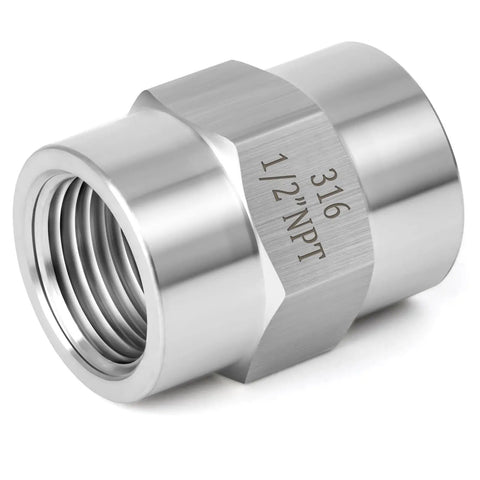 5 Pack Forged 316L Stainless Steel Pipe Fittings Couplings 1/2 Inch NPT Female X 1/2 Inch NPT Female Pipe Adapters