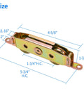 Heavy-Duty Sliding Door Rollers Set With 1-1/4 Inch Steel Ball Bearing Wheels showing dimensions and adjustable sides