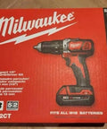 Compact Cordless Hammer Drill Driver With Half Inch Chuck And Brushless Motor Includes Battery Charger And Rugged Case front view of red drill kit packaging.