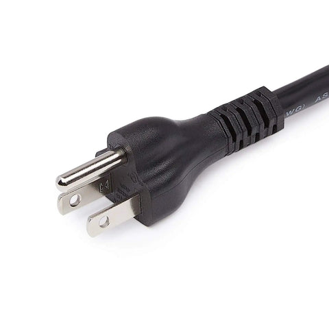 10 Ft 3 Prong Indoor Extension Cord Set, 2 Pack, Tough Duty Power Extenders For Home And Garage, 13 Amp 125V Black, 16 AWG Cords For Electronics, Tools, And More. black 3-prong plug close-up