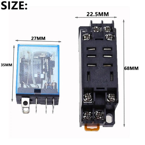 Beefy 220 240V AC Power Relay 10A 8 Pin DPDT Coil With Socket Base For DC 110V Control, 27x35mm relay and base dimensions