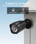 Four Channel 1080P Wired Home Security Camera System With 512GB HDD, Four IP68 Waterproof Cameras in rain on wall mount