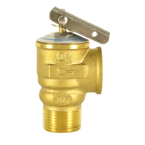 Hydro Master safety relief valve, brass body, 3/4 in NPT, 30 PSI ASME hot water