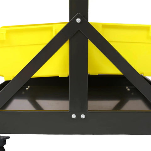 Close-up of yellow bin on 90 Bin Storage Rack With Locking Casters For Garage And Workshop, Double-Sided Tool Organizer.
