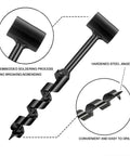 4 Pcs Hand Auger Wood Drill Set With Scotch Eye Wrench For Bushcraft And Survival, showing hardened steel drill and close-up.