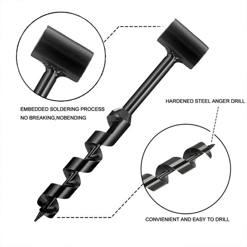 4 Pcs Hand Auger Wood Drill Set With Scotch Eye Wrench For Bushcraft And Survival, showing hardened steel drill and close-up.
