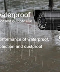 4 Channel DVR Wired CCTV Security System With 4 1080P Metal Waterproof Cameras mounted outdoors under rain showcasing waterproof feature