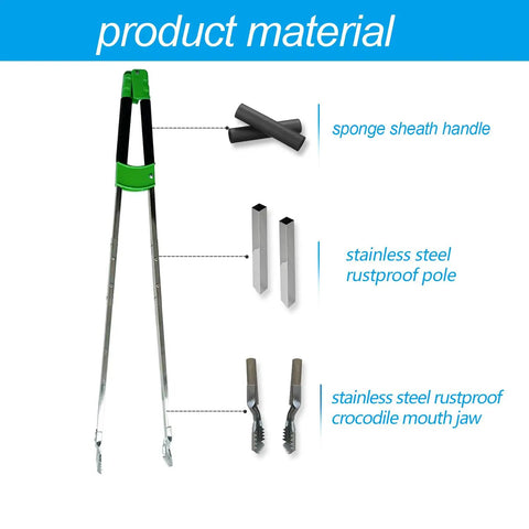 35 Inch Long Grabber Reacher Tool Heavy Duty Trash Picker Upper With Five Point Seven Inch Crocodile Mouth Jaw Stainless Steel Body Soft Grip Handle Grips Up To Six Lbs Bricks And Light Debris Assembly Required