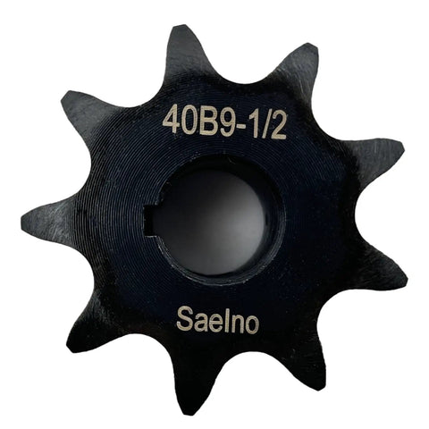 Top Grade ANSI 40 Roller Chain Sprocket, Type B, 1/2 Inch Bore, 9 Teeth, Hardened 1045 Carbon Steel, detailed view.