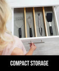 Drawer with kitchen tools including heavy duty stainless steel kitchen tongs set of 2 with heat resistant silicone tips