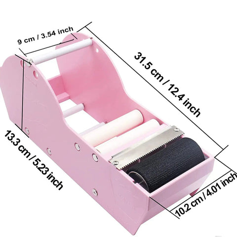 Solid Water Activated Gummed Kraft Paper Tape Dispenser Featuring Easy 3 Inch Side Loading Threader, pink color, dimensions shown