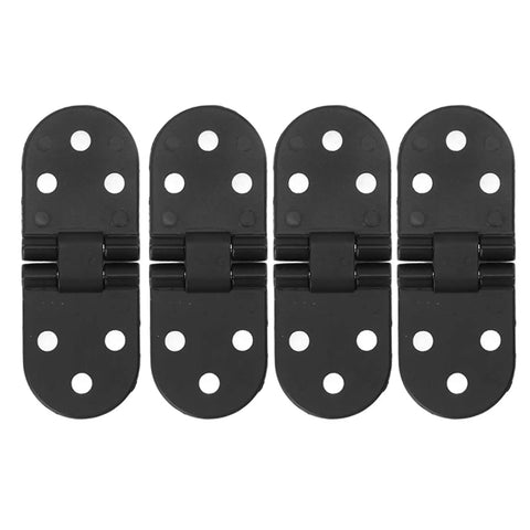 4 Pack Zinc Alloy Round Edge Hinges Set For Furniture And Sewing Tables, Flush Close Folding Hardware, black finish, top view