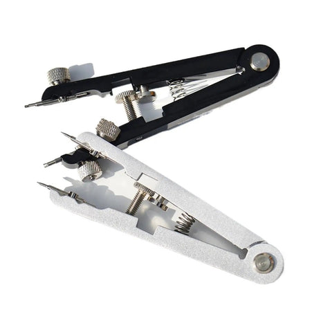 Pro Grade 6 Piece Watch Repair Kit For Strap Replacement And Pin Remover with Precision Tips shown in black and silver metal.