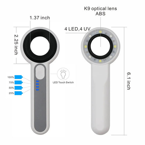 60X Handheld Magnifier With UV And LED Lights Pro Grade Loupe For Gemstones Jewelry Watches And PCB Inspection 30mm Optical Lens
