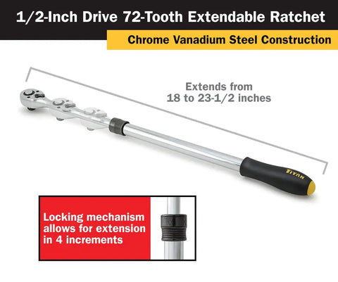 Extendable Half Inch Drive Ratchet Built For The Workhorse Job With 18 To 23 And A Half Inches Telescoping Reach In Six Increments