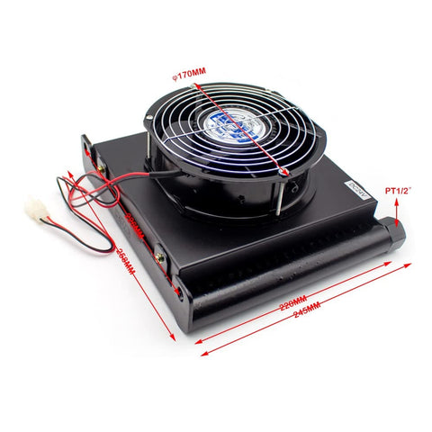 Heavy Duty Hydraulic Oil Cooler With 25 Lpm Flow 1.35 KW Cooling Power Aluminum Alloy Air Cooled Heat Exchanger Radiator For Industrial Equipment 3 MPa Max Working Pressure 34W Fan Ready With DC 12V Or AC Voltage Options