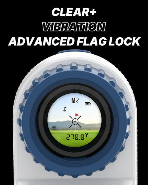 Close-up of Dope Precision Golf Range Finder With Slope Switch And Flag Lock Vibration 1200 Yard Range display