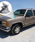 Mechanical vacuum pump AULINK 904-801; side view of beige GMC pickup with inset pump.