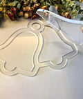 Sick Christmas Tray Router Template For Holiday Serving Boards Laser Cut Acrylic Inlay Guide featuring classic bell designs in hand.