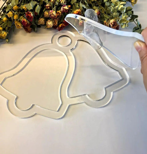 Sick Christmas Tray Router Template For Holiday Serving Boards Laser Cut Acrylic Inlay Guide featuring classic bell designs in hand.