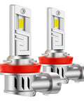 Kickass H11 H8 LED Fog Light Bulbs That Rip Through Fog And Blast 12000 Lumens Of Clean 6000K Cool White Illumination With Turbo Cooling And IP68 Waterproof Rating For Cars SUVs And Powersports Rides Pack Of Two, showcasing dual LED fog bulbs with silver design and red base.