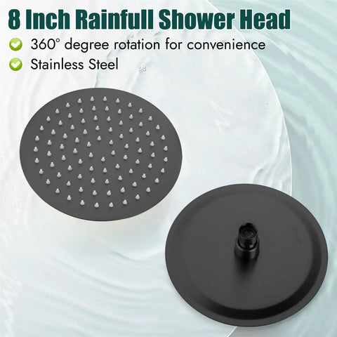 Heavy Duty 8 Inch Round Rain Shower Head With Smooth Flow Valve Slick Matte Black Bath Fixture Set Wall Mounted Bathroom Upgrade Kit Hassle Free Swap Out And Built Tough Enough