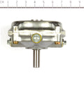 Front view of 555721 Gear Reduction Case Replacement Part for Outdoor Power Equipment next to inch ruler