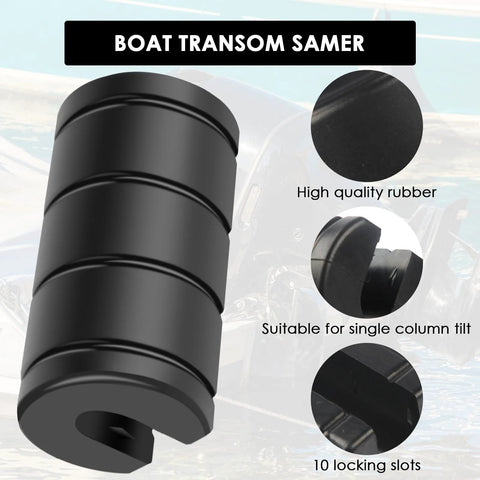 Transom saver for outboard motor, black rubber wedge with 10 locking slots; suitable for single-column tilt.