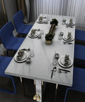 Dining table with Wide Milk White Marble Wallpaper Easy Peel And Stick 24 Inch By 394 Inch Roll, set for dinner