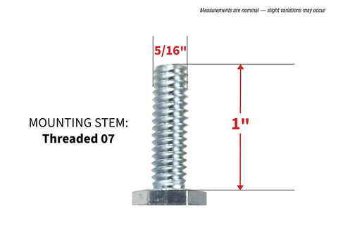 Image of threaded stem measuring 5/16 inch diameter and 1 inch length for 2 Inch Twin Wheel Office Chair Caster With 5 16 Inch Threaded Stem Diameter 75 Lb Load Capacity Per Caster Black Swivel Wheel For Office Chairs Durable Plastic Caster For Smooth Movement And Easy Floor Compatibility.