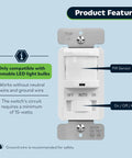 Motion Sensor Switch With PIR Sensor Auto On Off Lights No Neutral Wire Required 150W Dimmable LED White Front View