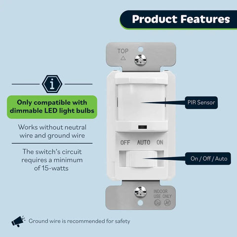 Motion Sensor Light Switch With PIR Sensor No Neutral Wire Required Easy Install Ground Free Auto On Off For Rooms